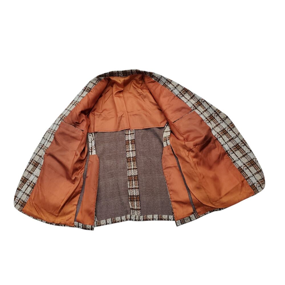 Vintage Tartan Plaid Blazer Retro Mod 70s Sport Coat Jacket Orange Check 46x31 - Picture 14 of 15